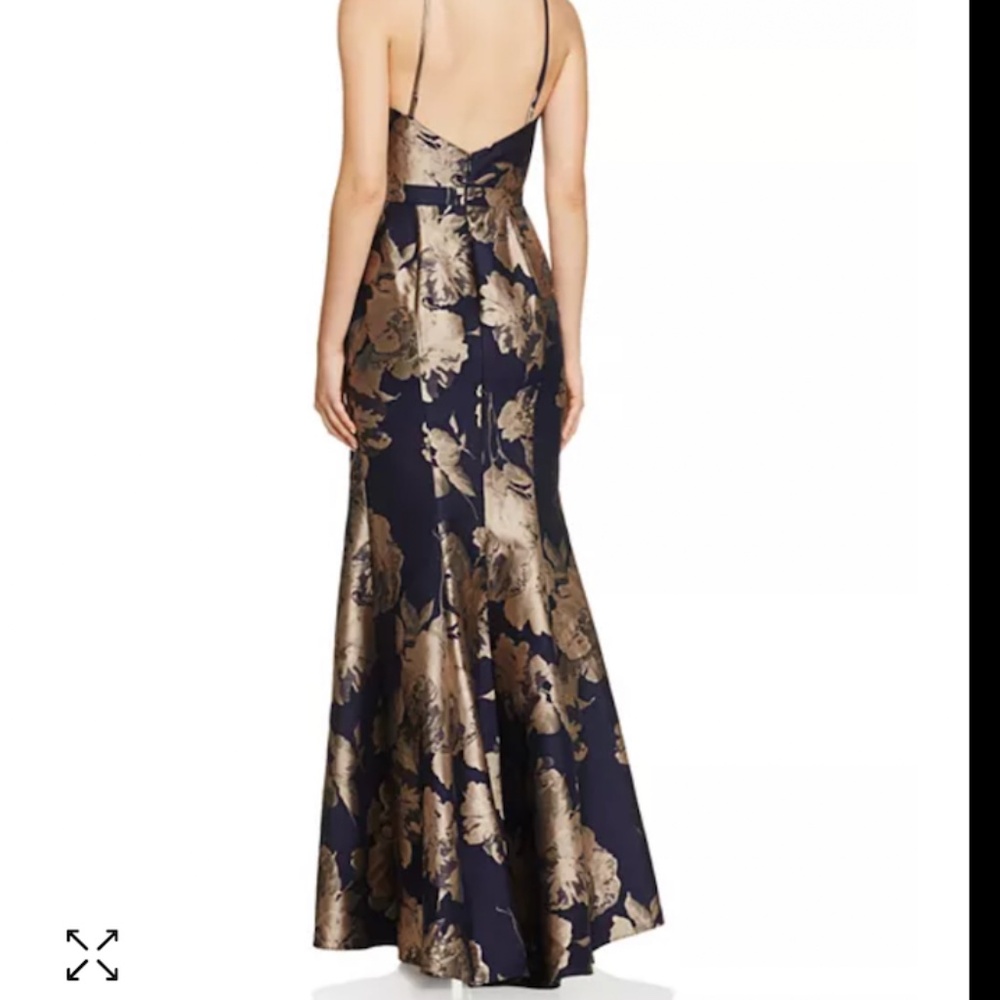 Avery G Floral Brocade Gown Navy Blue and Gold S10